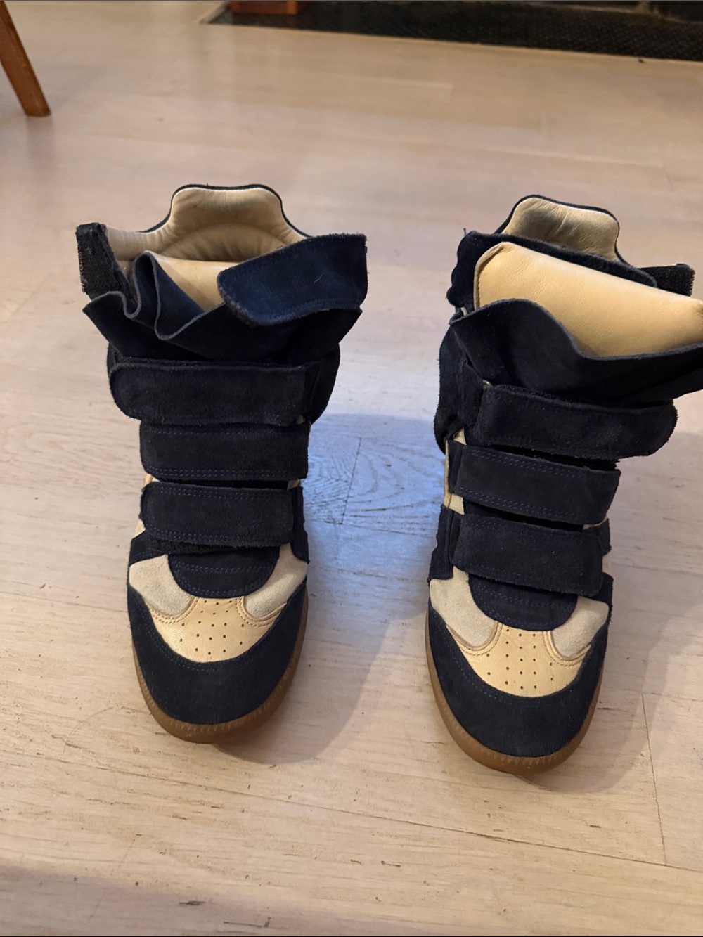 Isabel Marat High-Top Velcro Sneakers in Navy and Beige